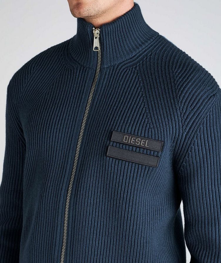 Blouson-pull en tricot côtelé de laine à glissière image 3
