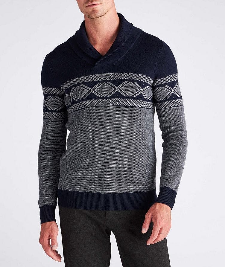 Fair Isle Shawl Collar Wool Sweater image 1