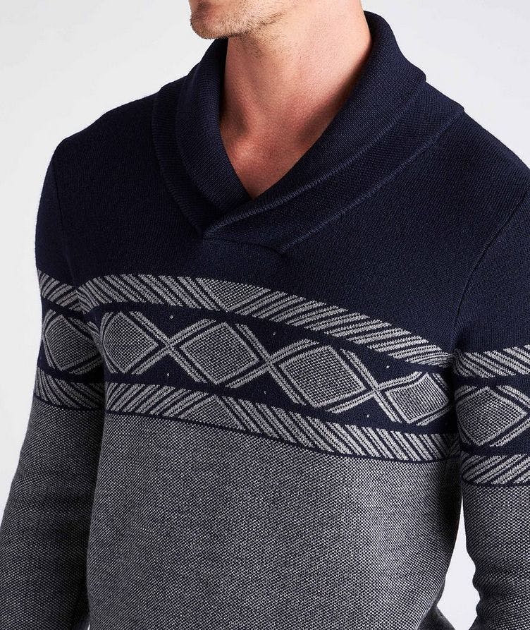 Fair Isle Shawl Collar Wool Sweater image 3