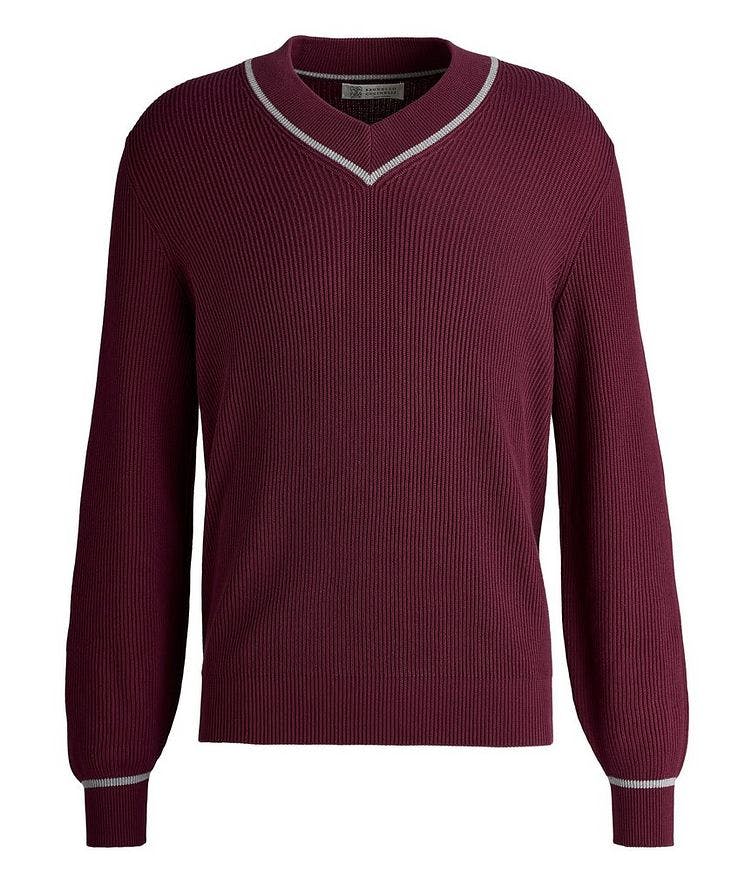 Cotton Rib-Knit V-Neck Sweater image 0