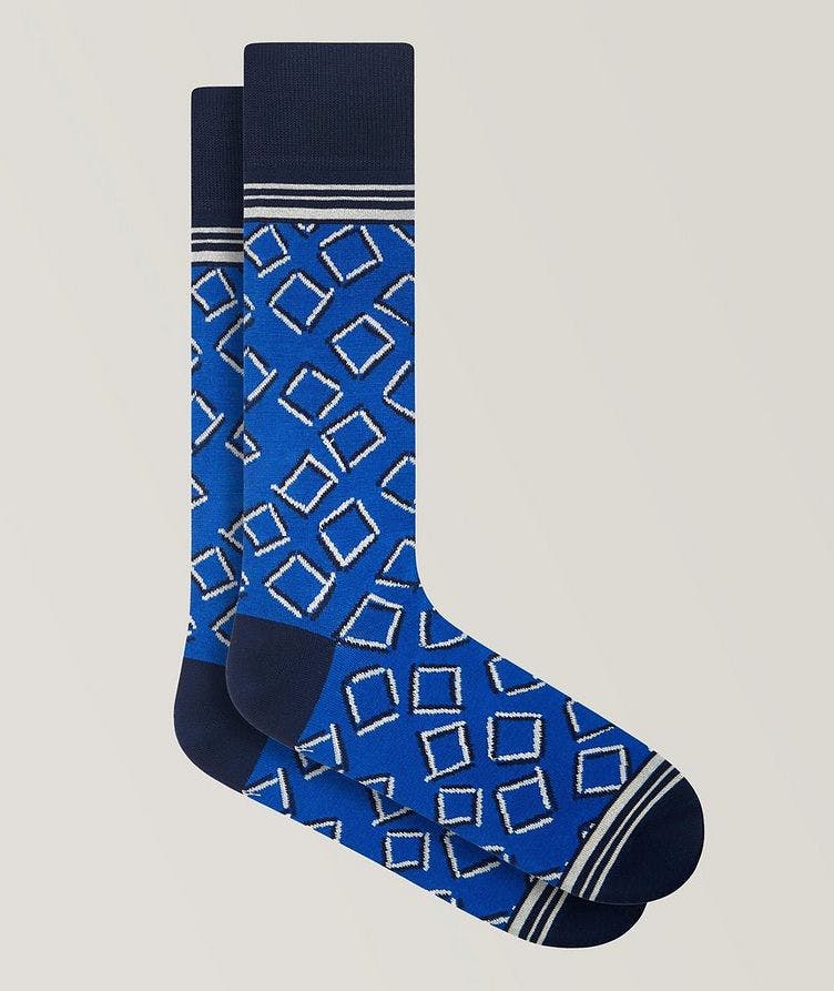 Geometric Square Printed Cotton Blend Socks image 0