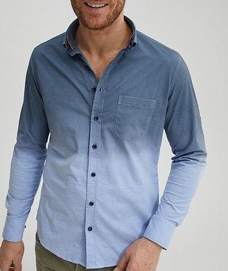 STONE ROSE Long-Sleeve Ombre Stretch-Cotton Sport Shirt