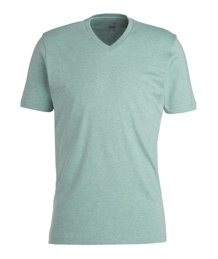 Garment-Washed Aqua Cotton V-Neck T-Shirt image 0