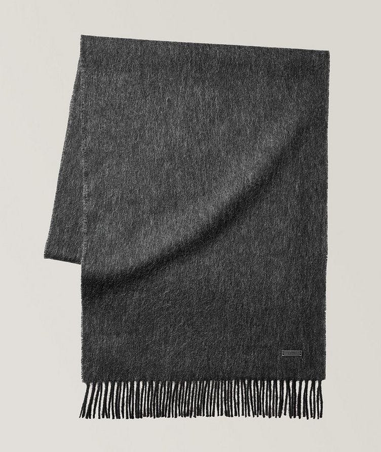 Wool scarf with rolled fringes and logo  image 0