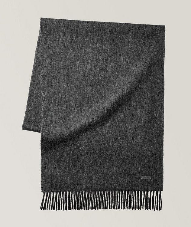 Wool scarf with rolled fringes and logo  picture 1