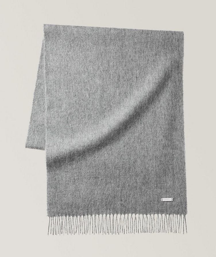 Wool scarf with rolled fringes and logo  image 0