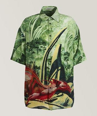 Valentino Short Sleeve Silk Dragon Graphic Shirt