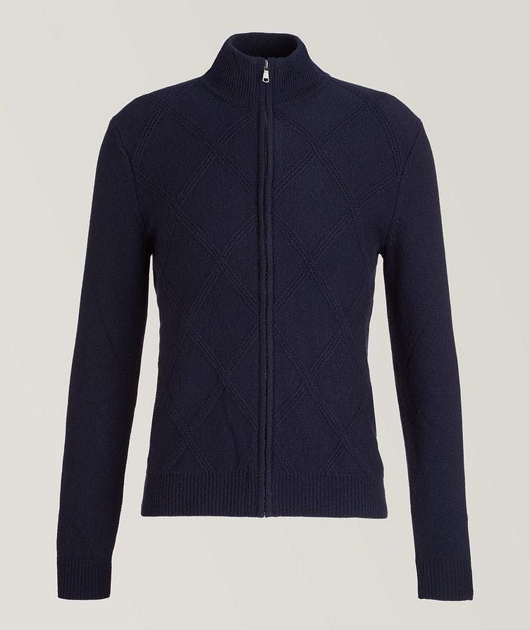 Full-Zip Geometric Pattern Wool-Cashmere Mock Neck Sweater image 0