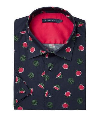 Stone Rose Watermelon Print Cotton Poplin Shirt